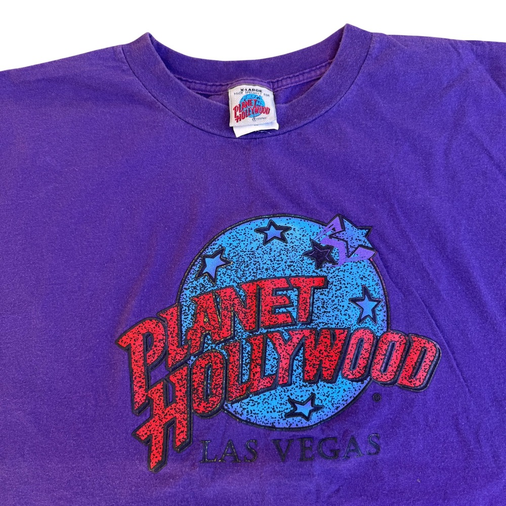 Vintage 90s Planet Hollywood Las Vegas T-Shirt Purple Graphic Tee XL 1991 Print